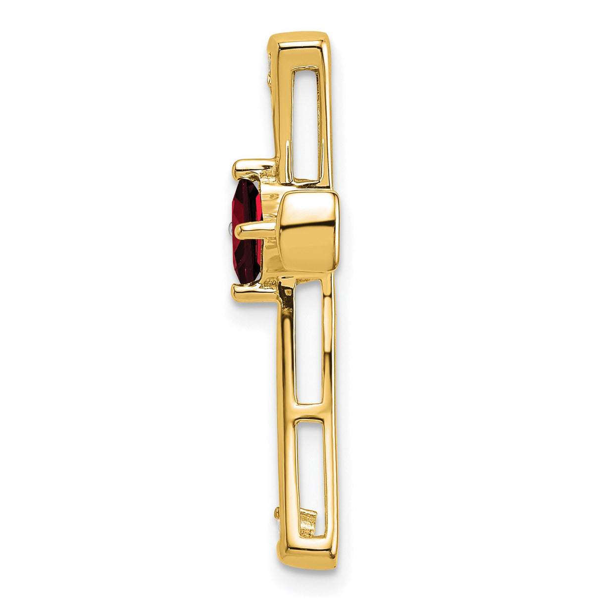 14k Yellow Gold Cross Pendant with Garnet and Diamond Accent, Openwork Polished Design