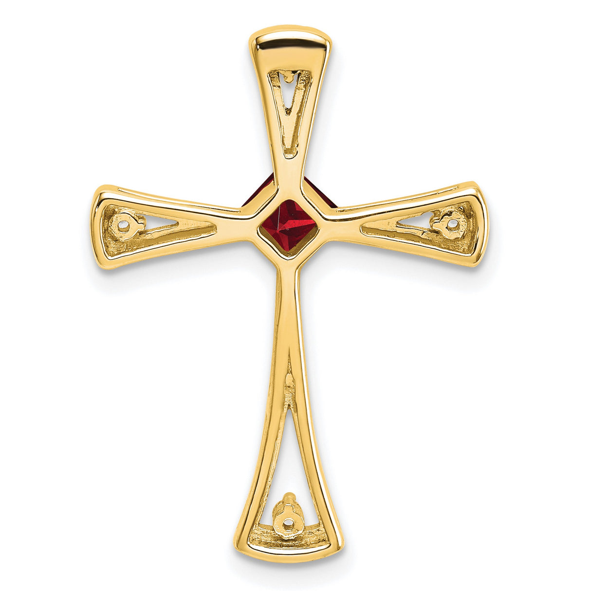 14k Yellow Gold Cross Pendant with Garnet and Diamond Accent, Openwork Polished Design