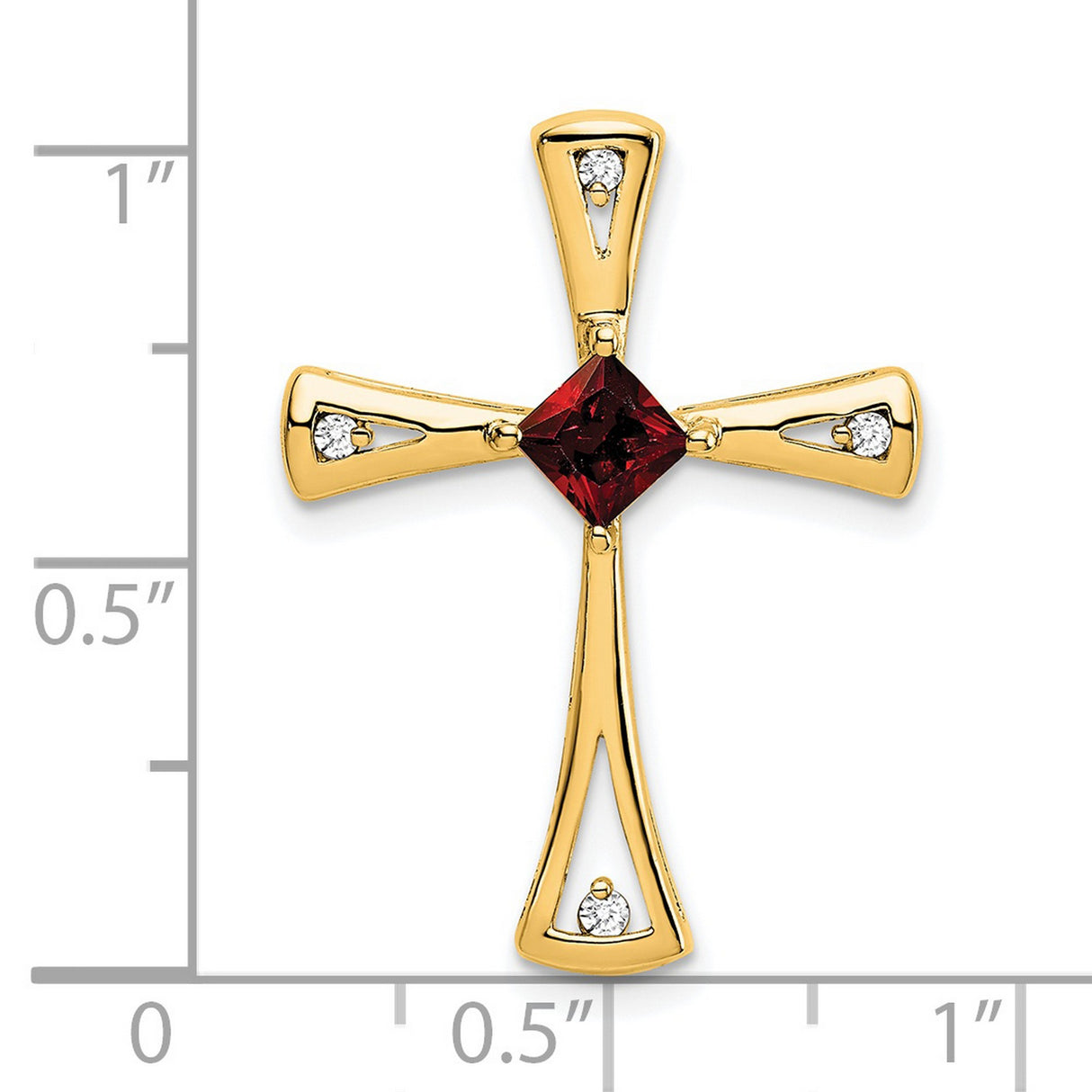 14k Yellow Gold Cross Pendant with Garnet and Diamond Accent, Openwork Polished Design