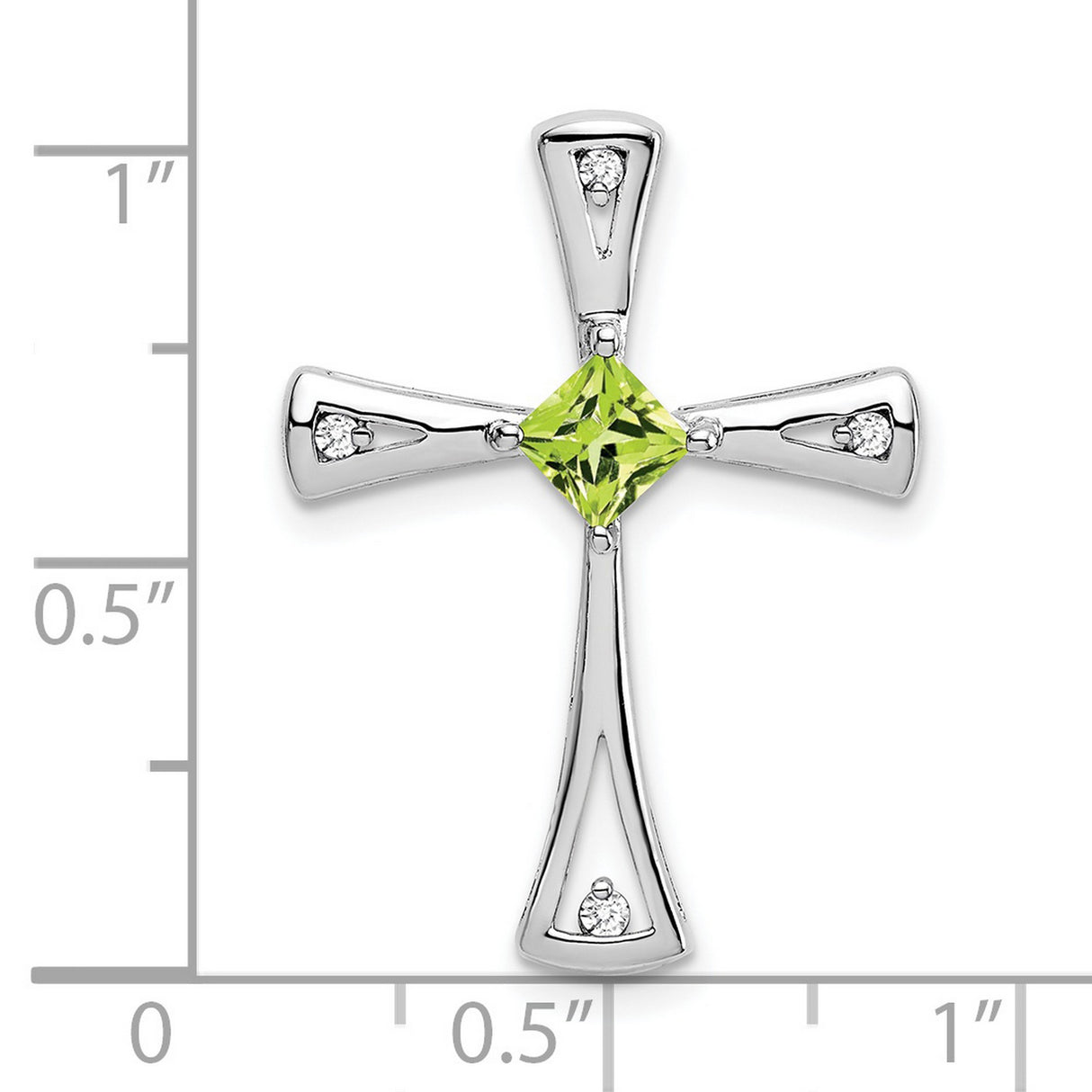 14k White Gold Cross Pendant with Peridot and Diamond Accents Faith-Inspired Design