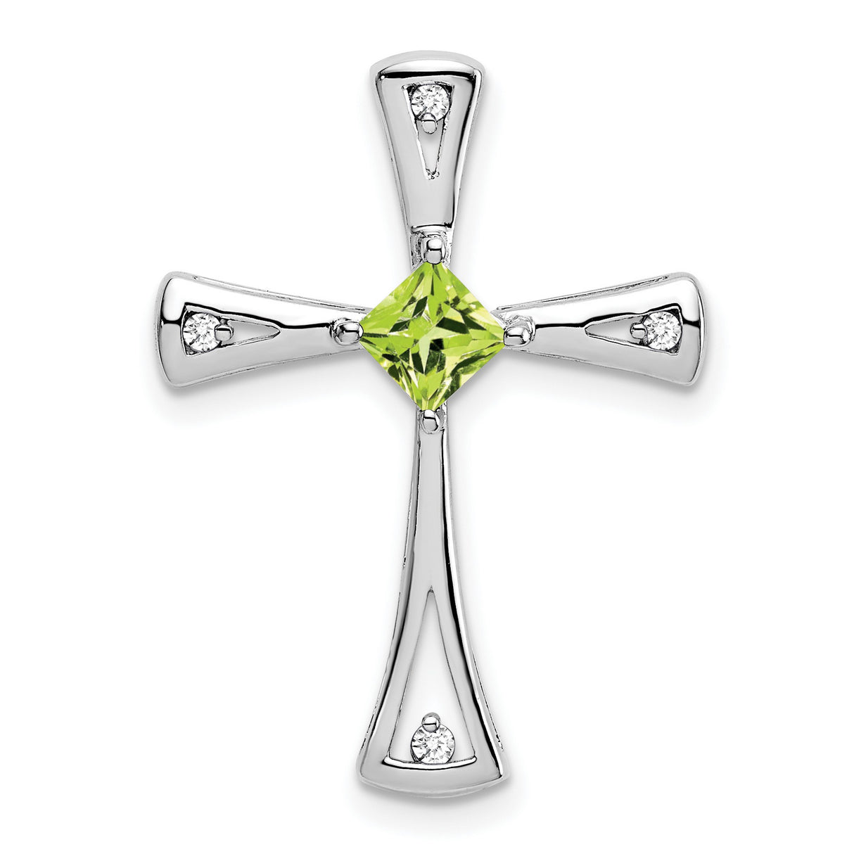 14k White Gold Cross Pendant with Peridot and Diamond Accents Faith-Inspired Design