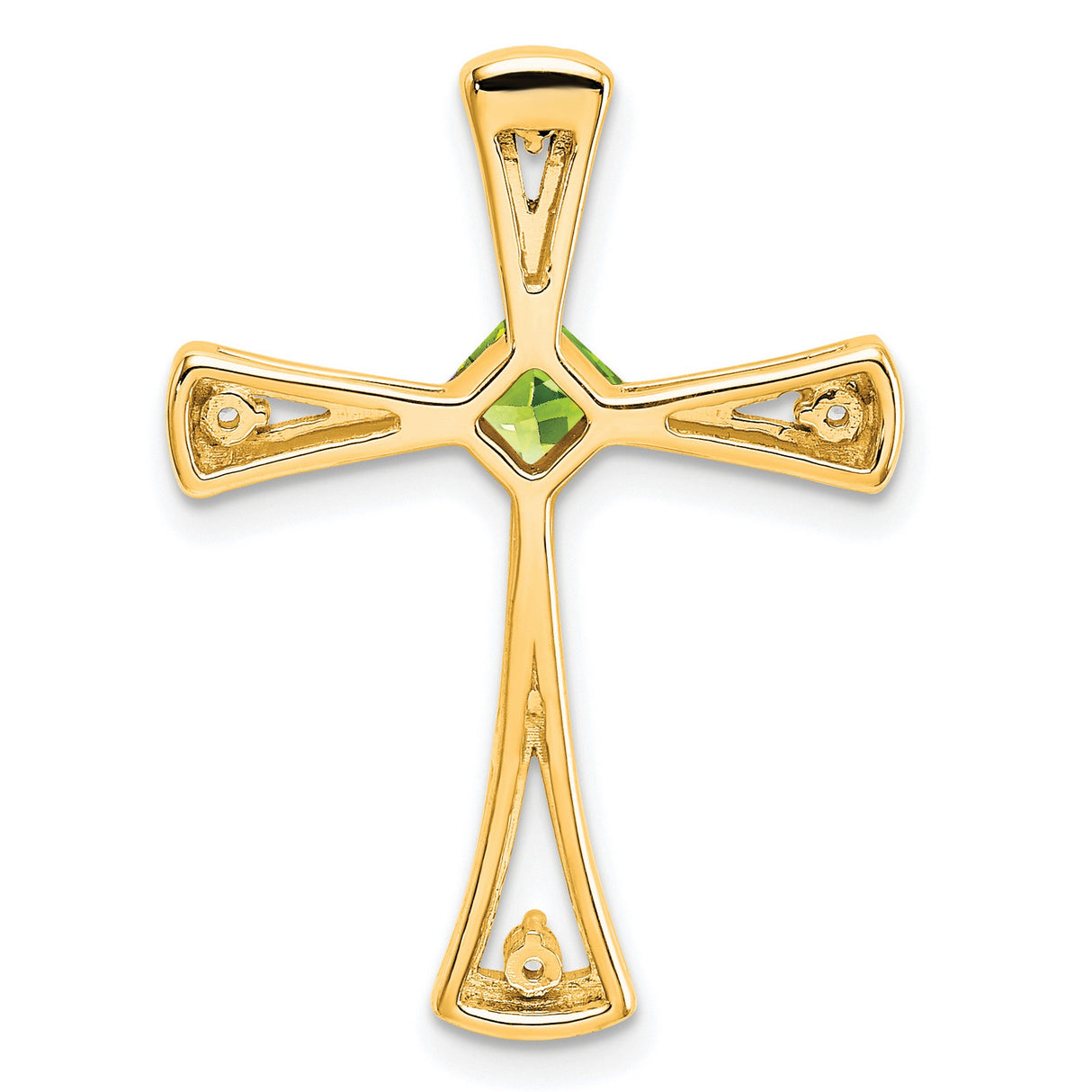 14k Yellow Gold Cross Pendant with Peridot Center and Diamond Accents