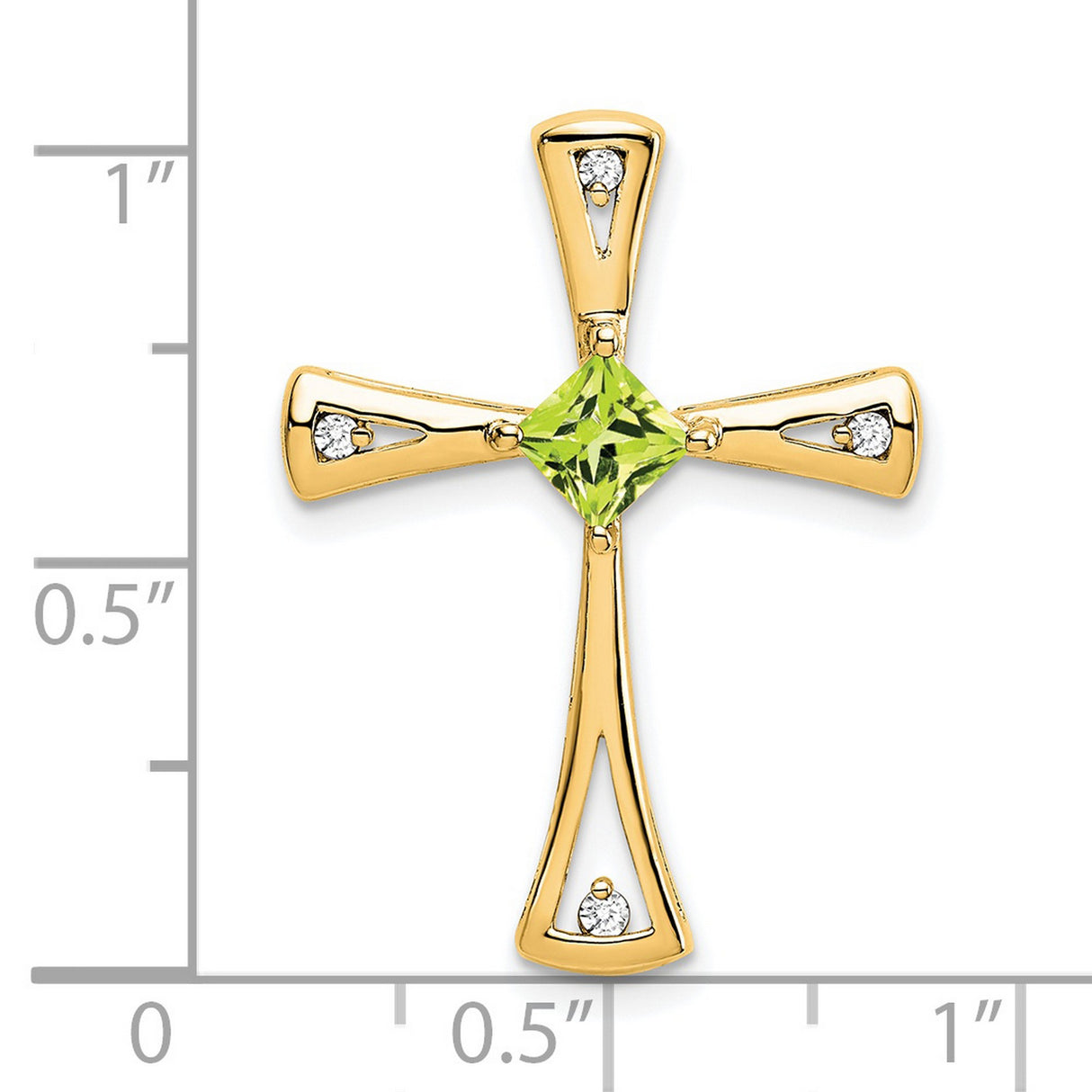 14k Yellow Gold Cross Pendant with Peridot Center and Diamond Accents