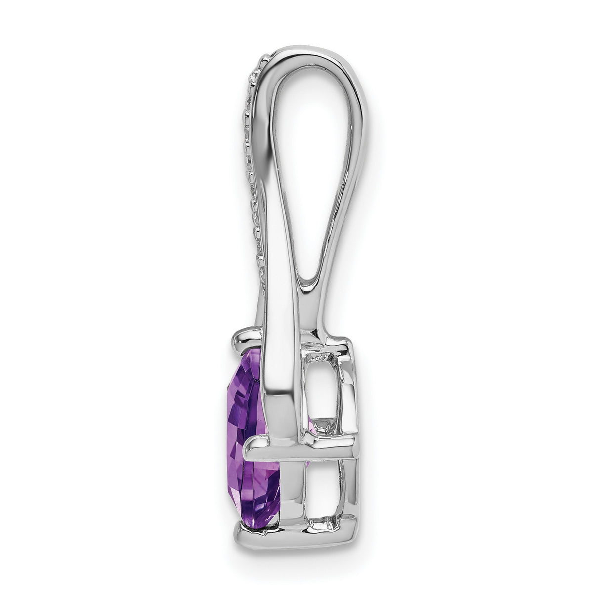 14k White Gold Amethyst Pendant with Diamond Accents, Cushion Cut, Flowing Design