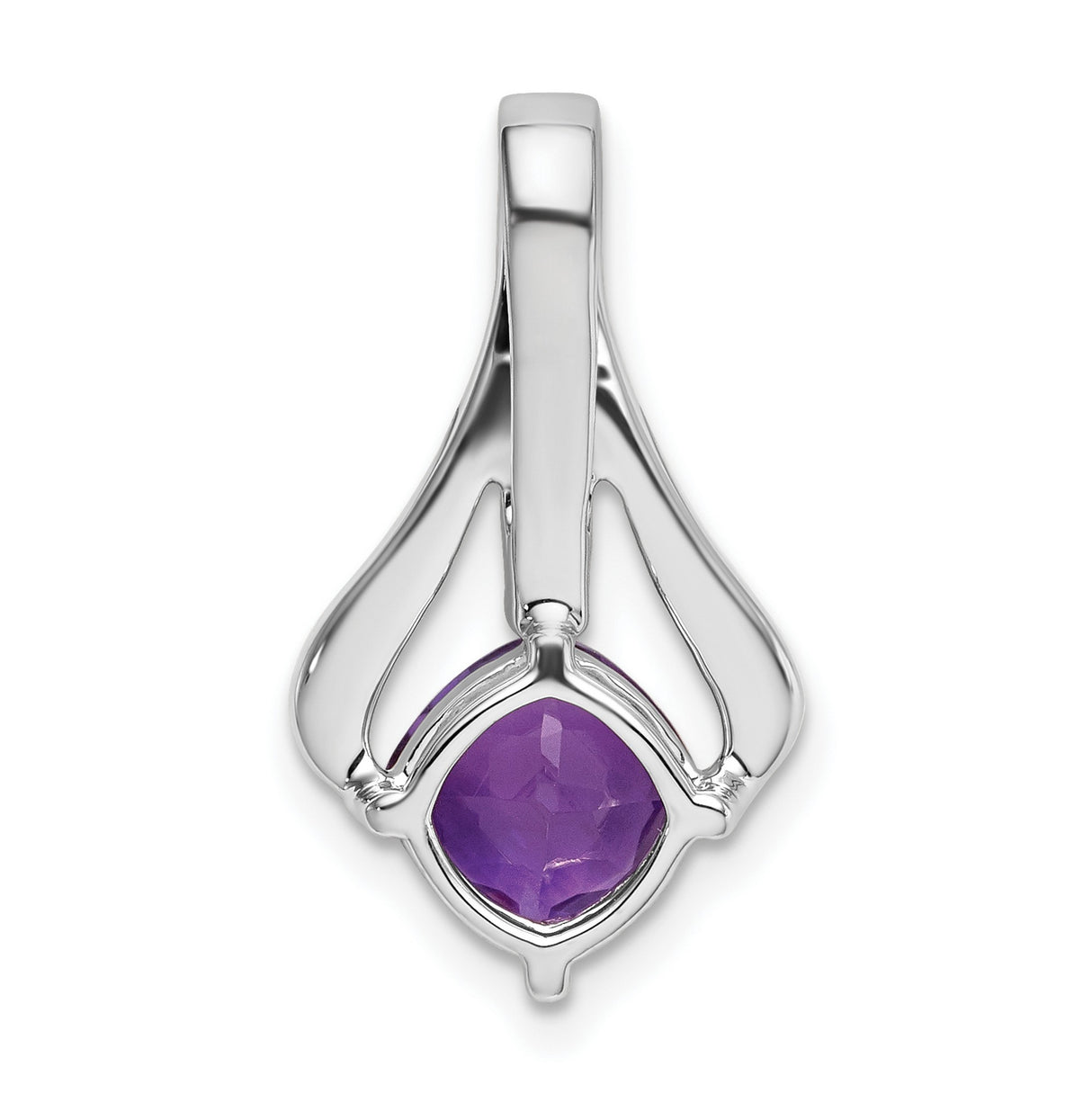 14k White Gold Amethyst Pendant with Diamond Accents, Cushion Cut, Flowing Design