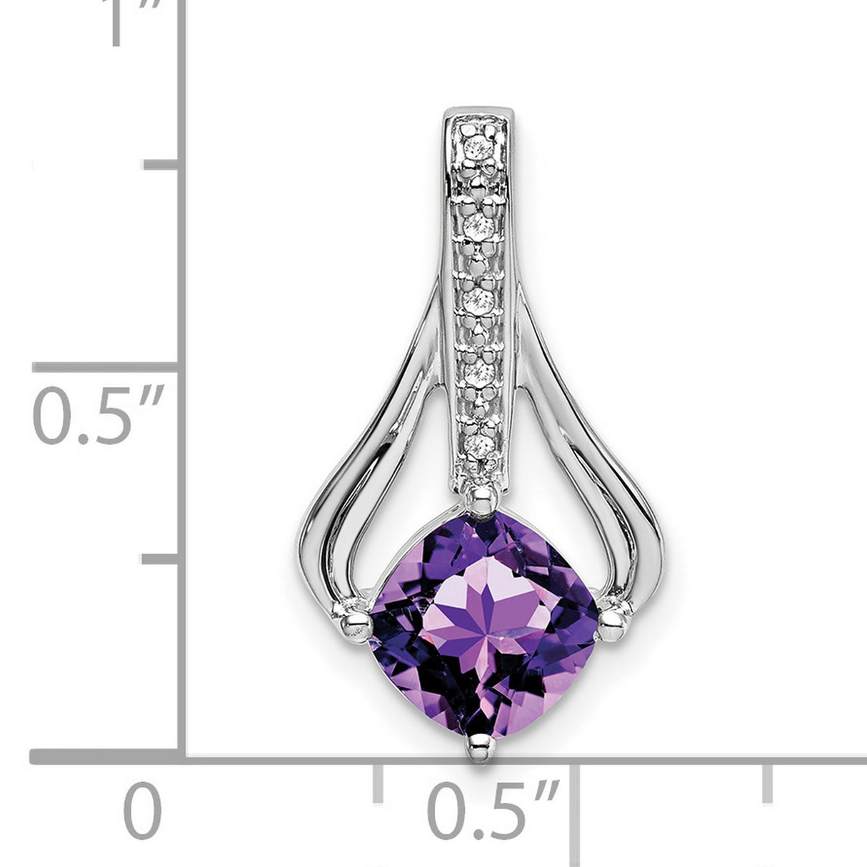 14k White Gold Amethyst Pendant with Diamond Accents, Cushion Cut, Flowing Design