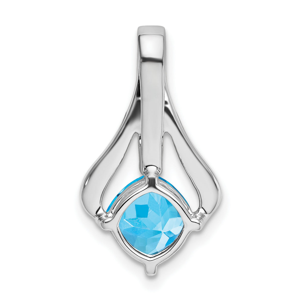 14k White Gold Blue Topaz Pendant with Diamond Accents, Cushion Cut, Flowing Design