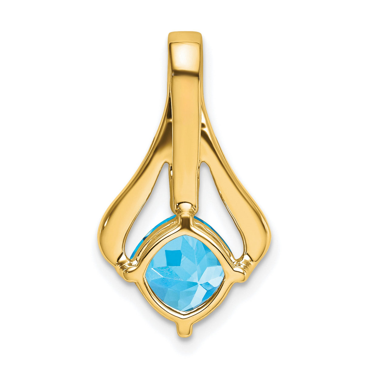 14k Yellow Gold Pendant with Swiss Blue Topaz, Diamond Accents and Curved Openwork Design