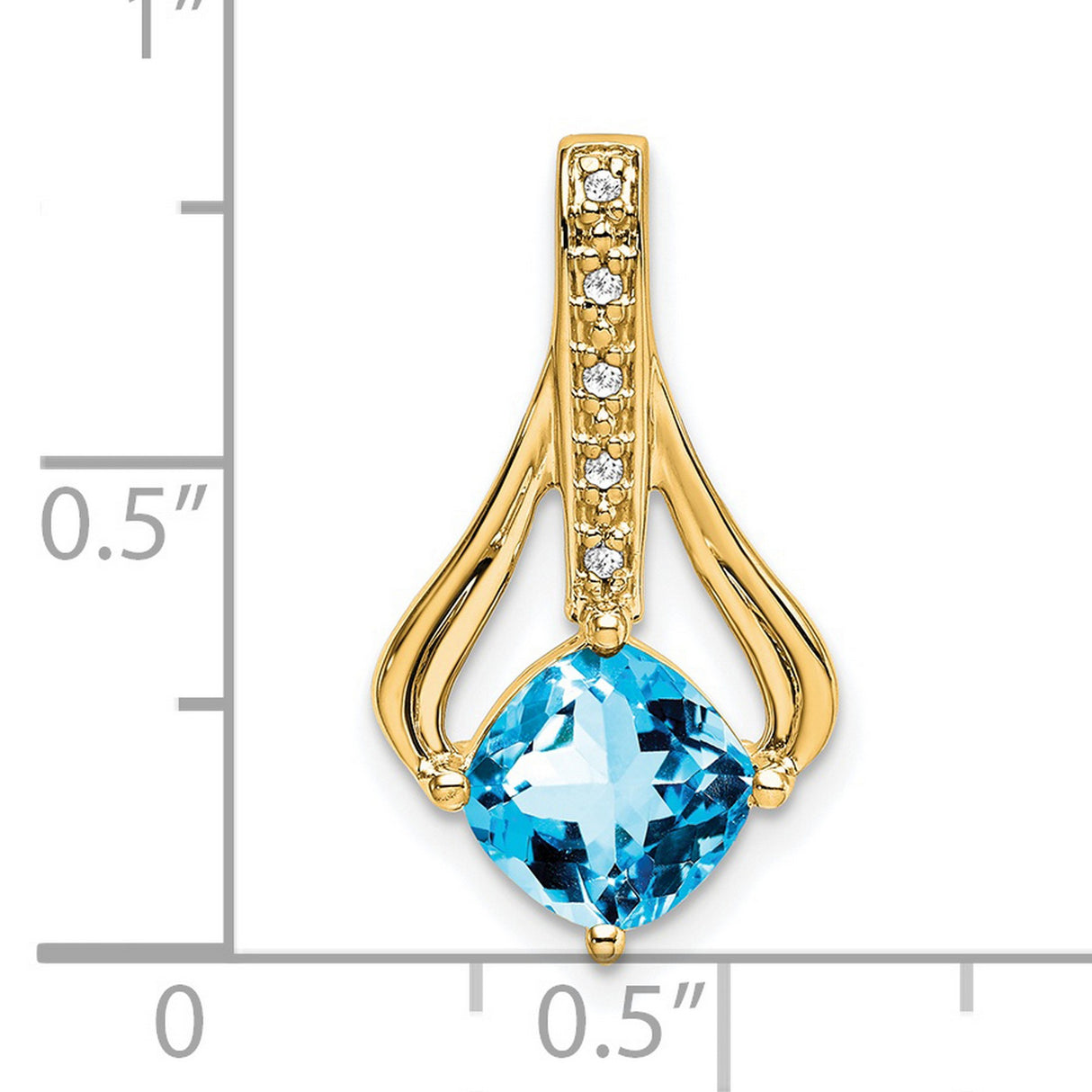 14k Yellow Gold Pendant with Swiss Blue Topaz, Diamond Accents and Curved Openwork Design