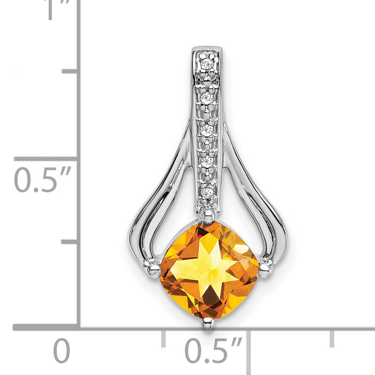 14k White Gold Citrine Pendant with Diamond Accents and Openwork Design for Women
