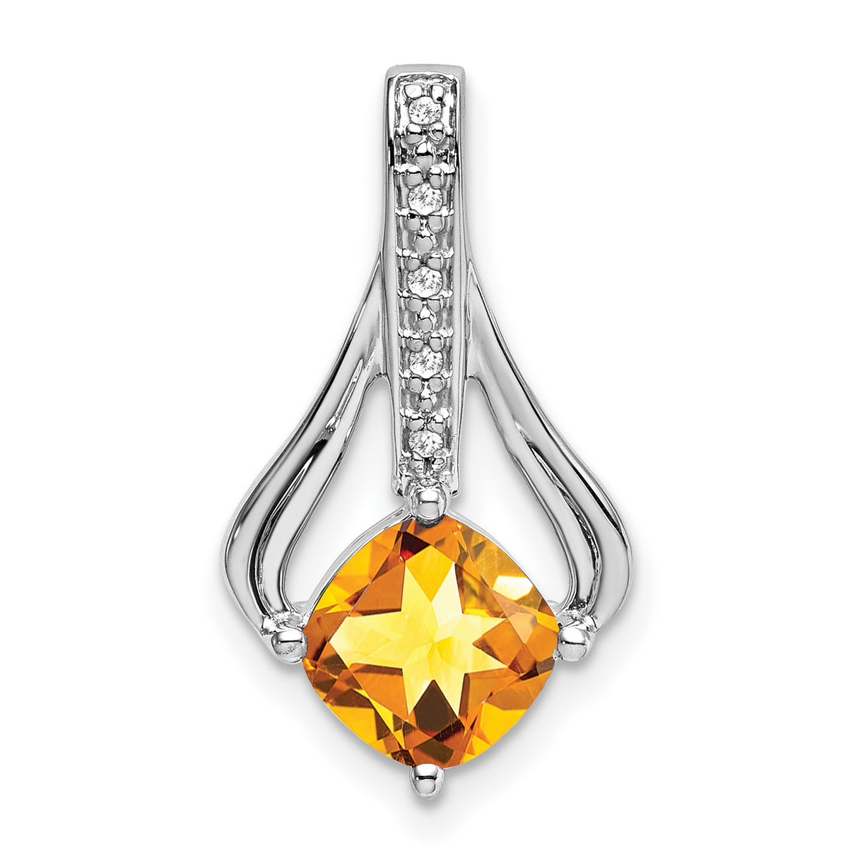 14k White Gold Citrine Pendant with Diamond Accents and Openwork Design for Women