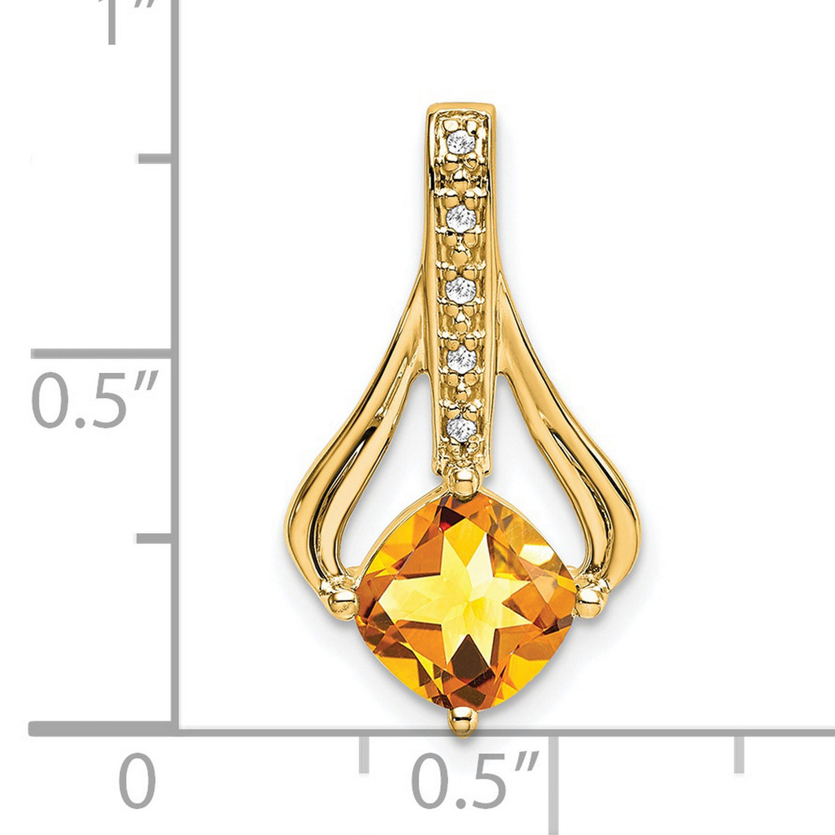 14k Yellow Gold Pendant with Cushion Cut Citrine and Diamond Accent, November Birthstone Jewelry
