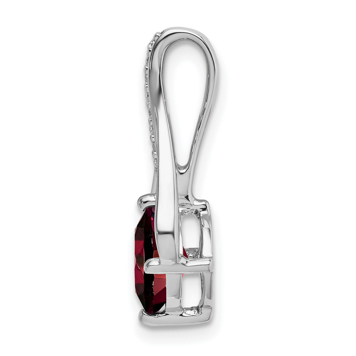 14k White Gold Pendant with Cushion Cut Garnet and Diamond Accents, Flowing Design for Women