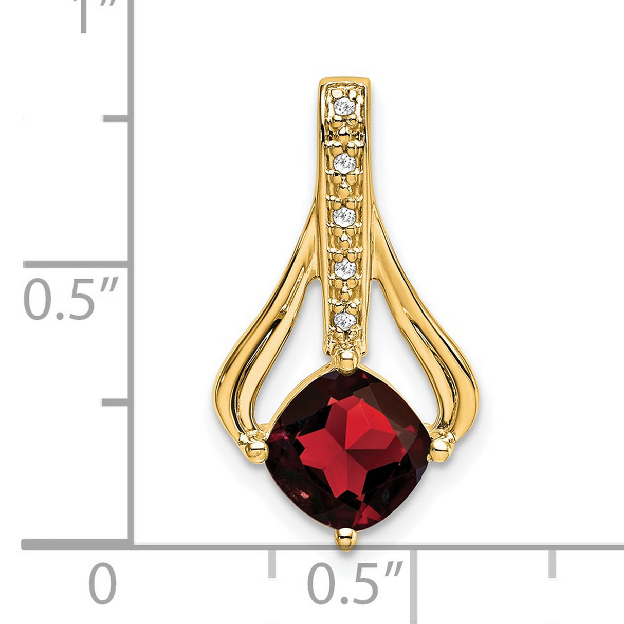 14k Yellow Gold Pendant with Cushion Cut Garnet and Diamond Accents, Curved Design