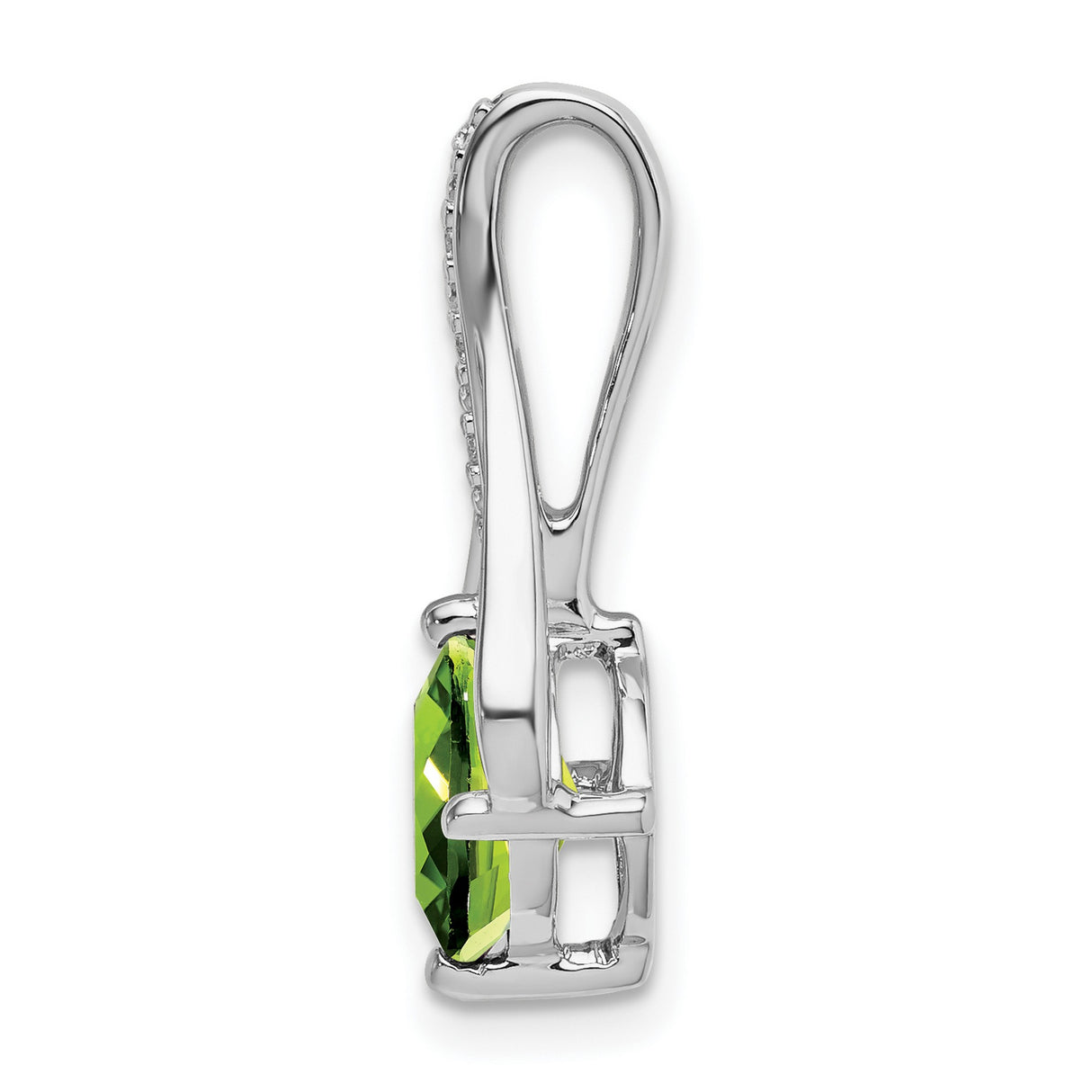 14k White Gold Pendant with Cushion Cut Peridot and Diamond Accents