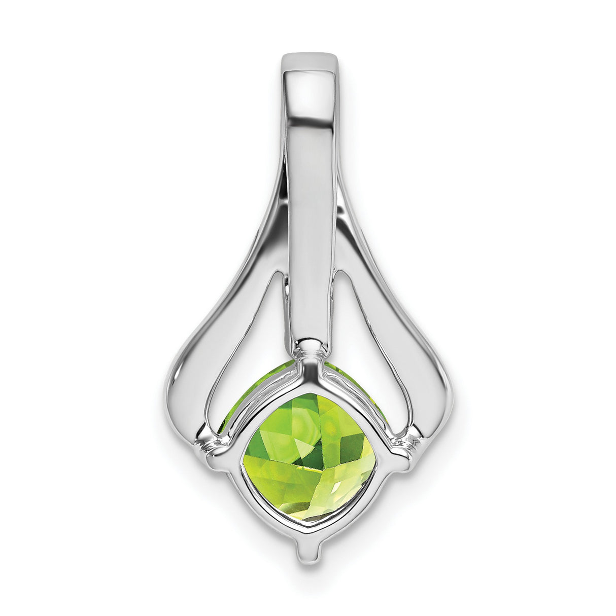 14k White Gold Pendant with Cushion Cut Peridot and Diamond Accents