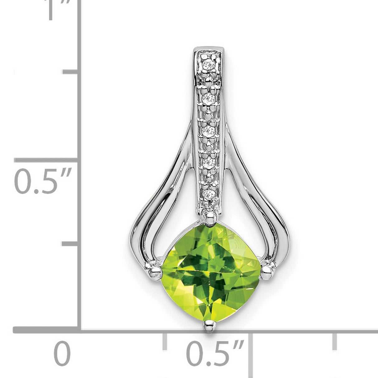 14k White Gold Pendant with Cushion Cut Peridot and Diamond Accents