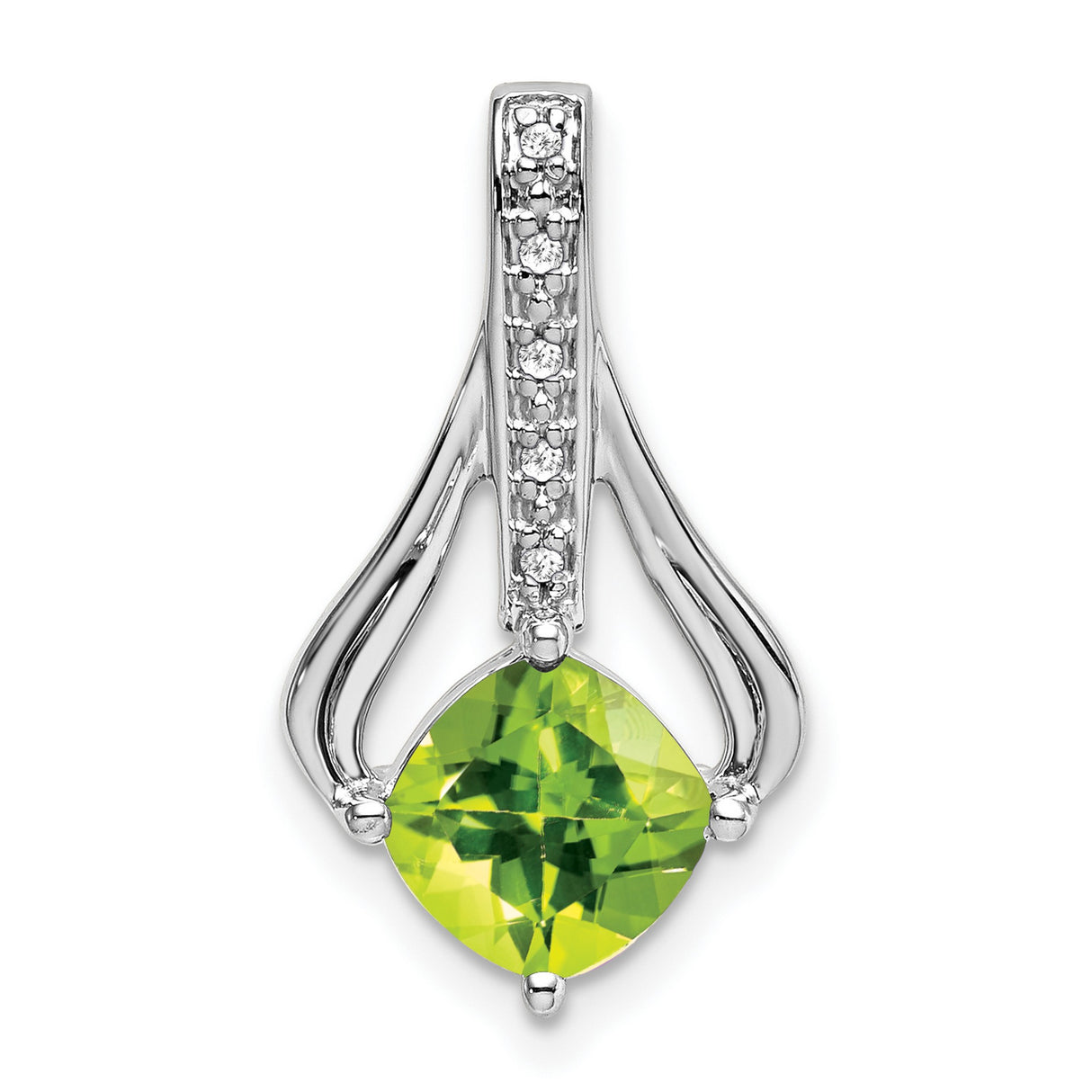 14k White Gold Pendant with Cushion Cut Peridot and Diamond Accents