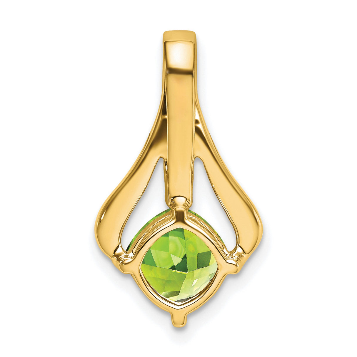 14k Yellow Gold Pendant with Cushion Cut Peridot and Diamond Accents, Flowing Design
