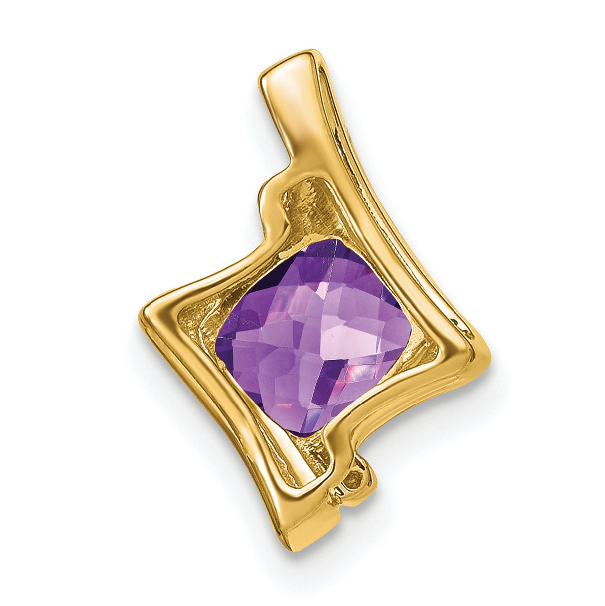 10k Yellow Gold Pendant with Amethyst and Diamond Accents, Abstract Modern Design