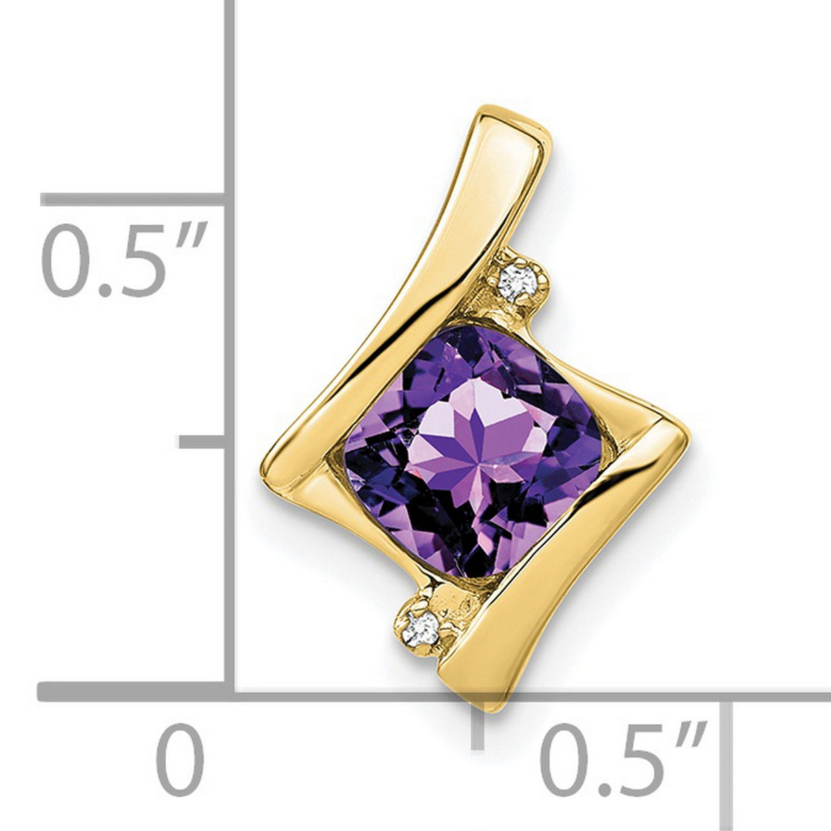 10k Yellow Gold Pendant with Amethyst and Diamond Accents, Abstract Modern Design