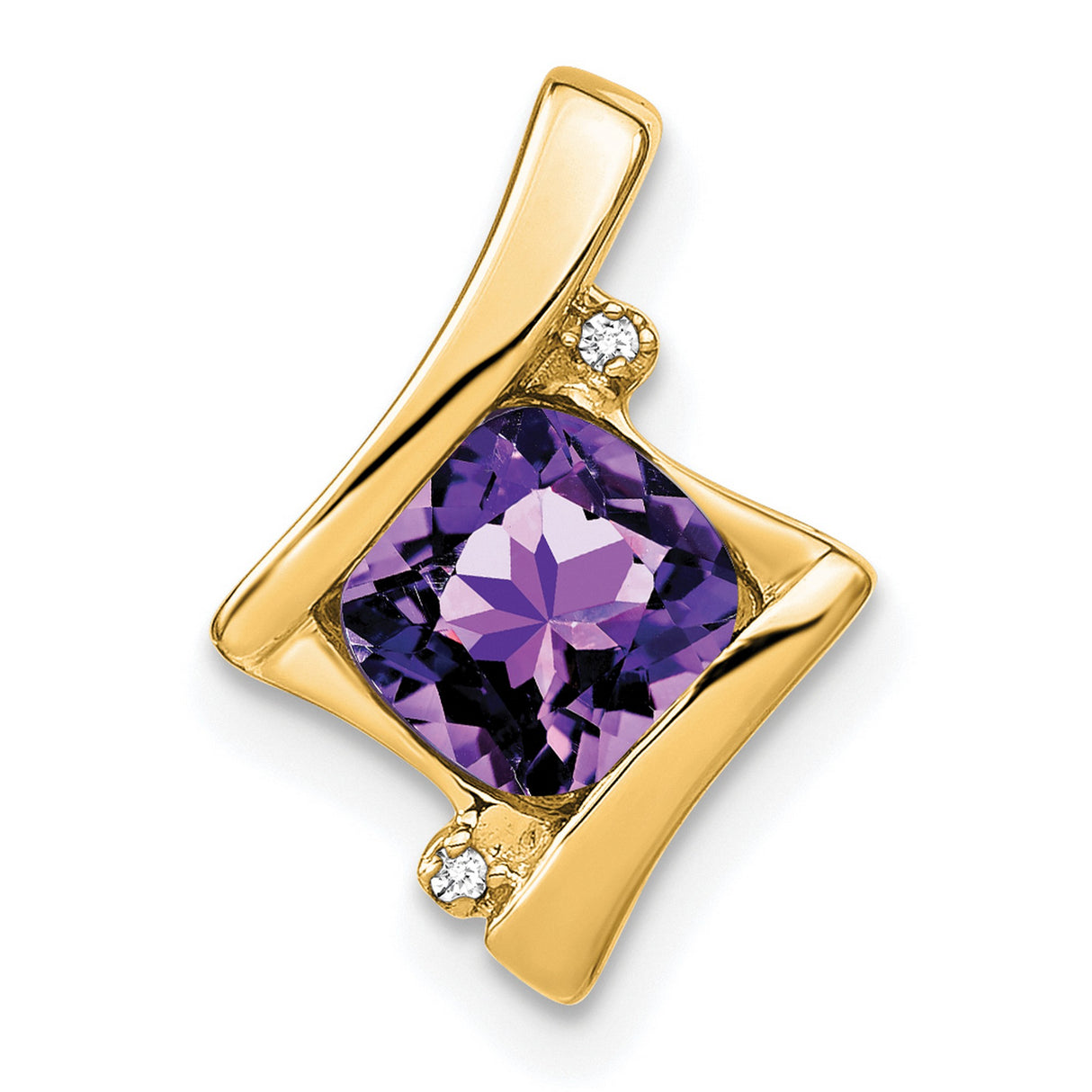 10k Yellow Gold Pendant with Amethyst and Diamond Accents, Abstract Modern Design