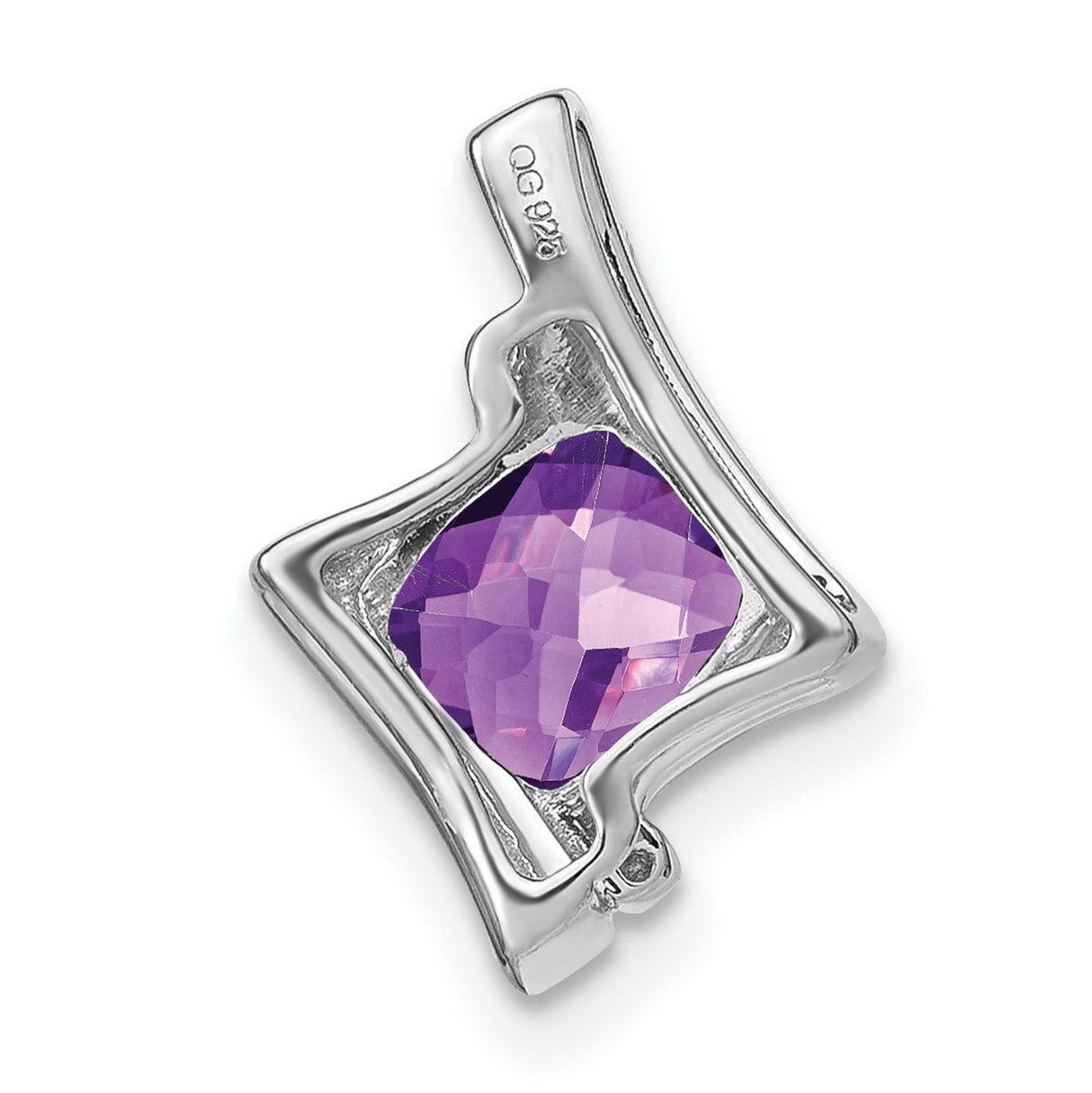 14k White Gold Pendant with Cushion Cut Amethyst and Diamond Accents, Modern February Birthstone Jewelry