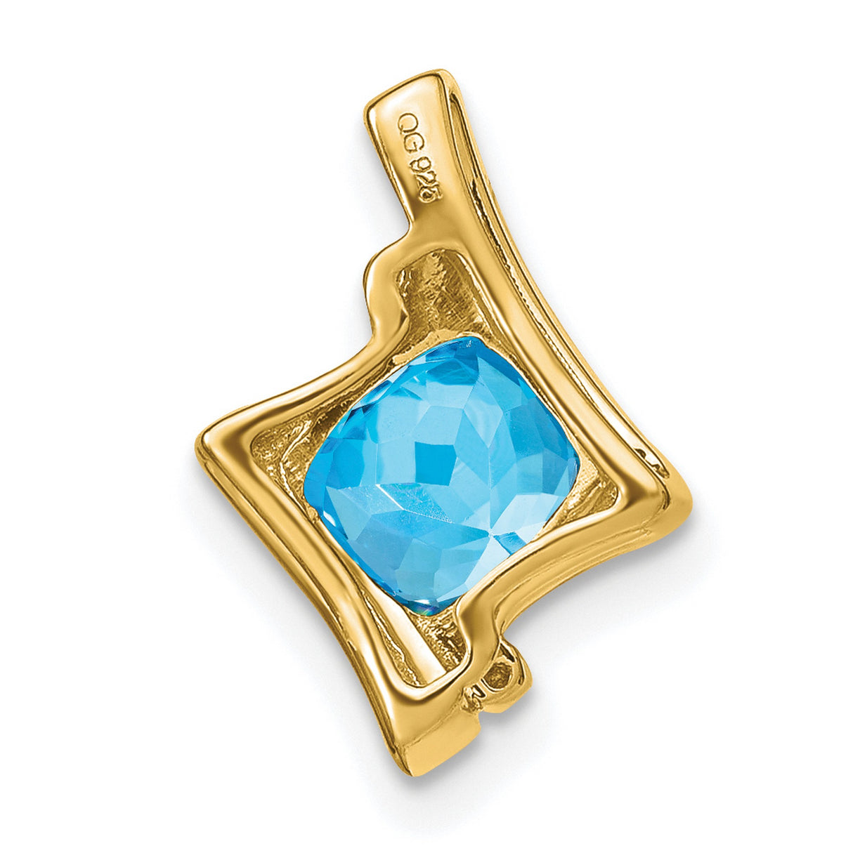 10k Yellow Gold Pendant with Swiss Blue Topaz and Diamond Accents, Modern Geometric Design