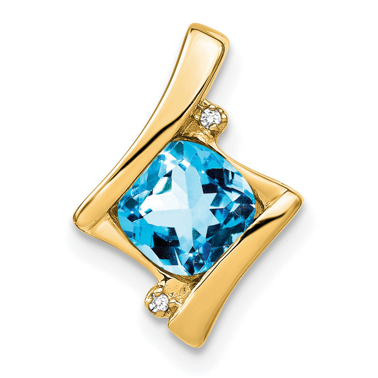 10k Yellow Gold Pendant with Swiss Blue Topaz and Diamond Accents, Modern Geometric Design
