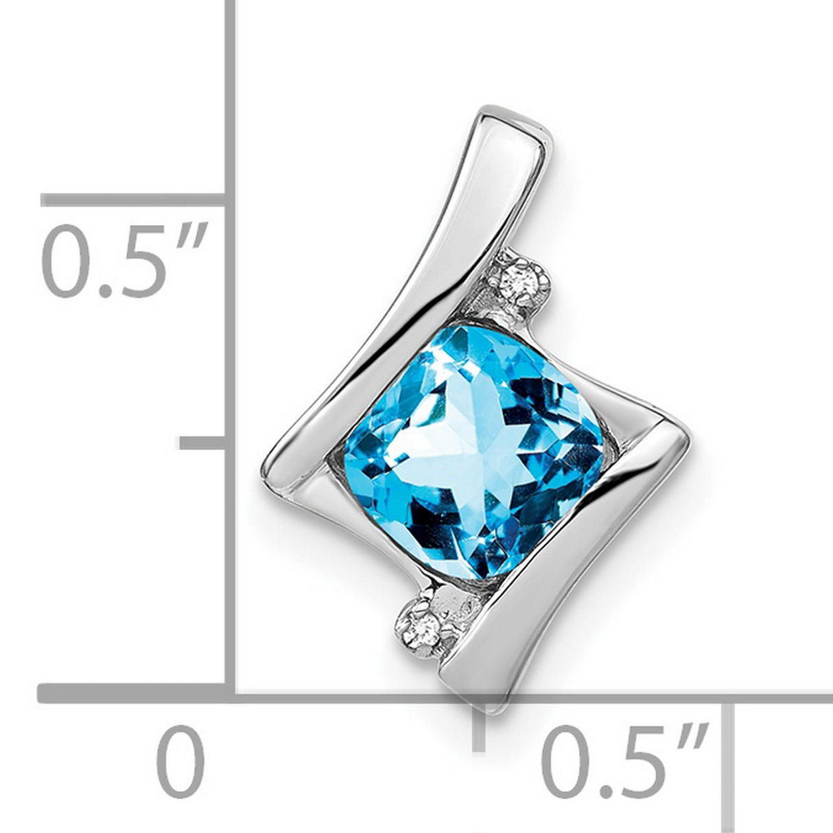 14k White Gold Pendant with Cushion Cut Swiss Blue Topaz and Diamond Accents, Modern Abstract Design