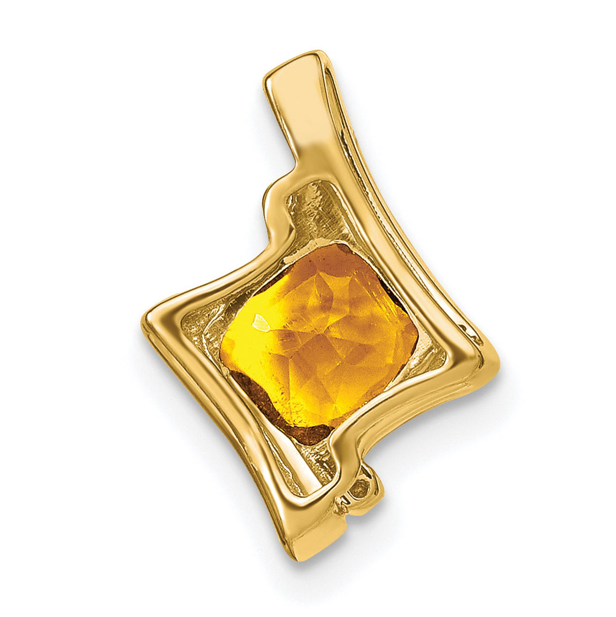 10k Yellow Gold Pendant with Square Cut Citrine and Diamond Accents, Contemporary Style