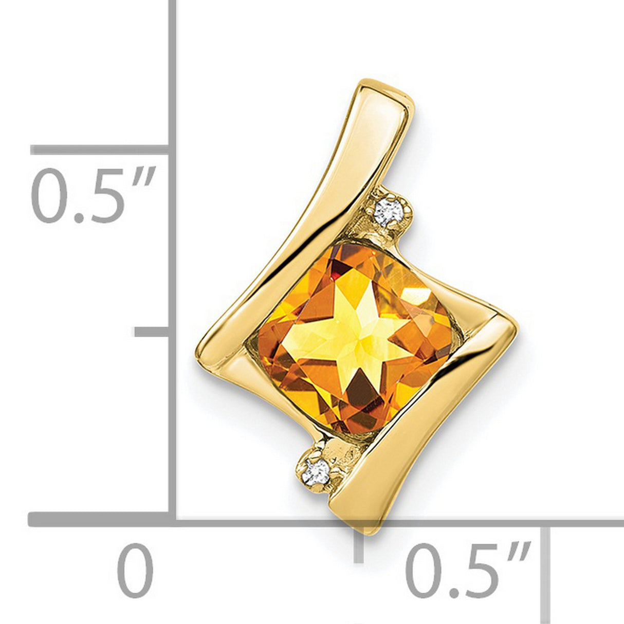 10k Yellow Gold Pendant with Square Cut Citrine and Diamond Accents, Contemporary Style