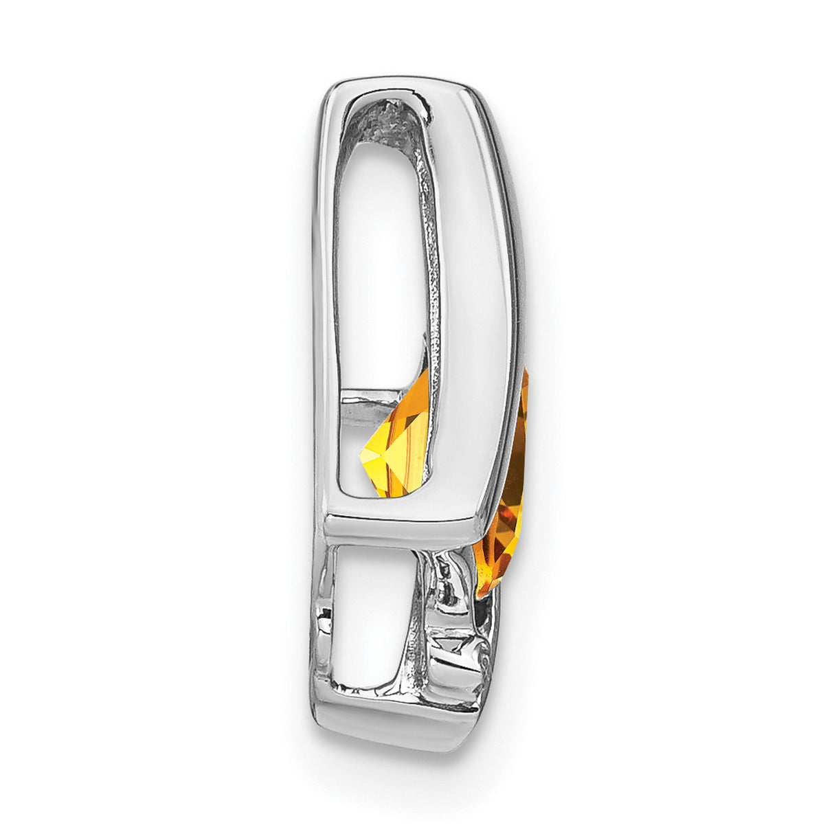 14k White Gold Pendant with Cushion Cut Citrine and Diamond Accents, Modern Abstract Design