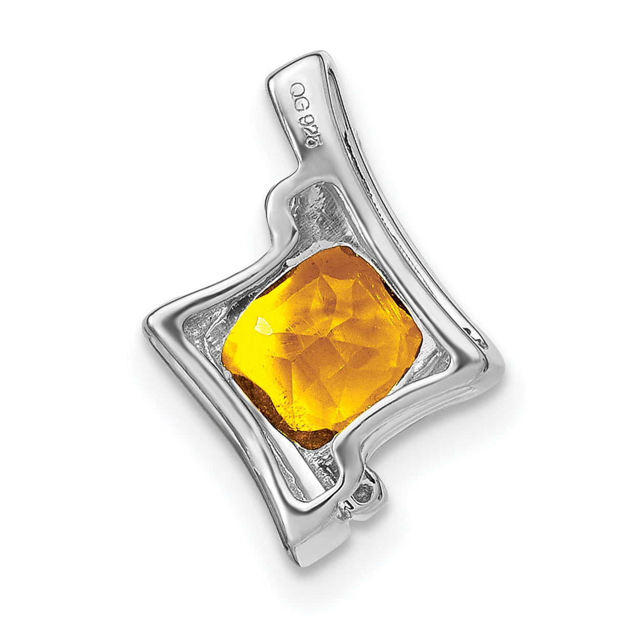 14k White Gold Pendant with Cushion Cut Citrine and Diamond Accents, Modern Abstract Design