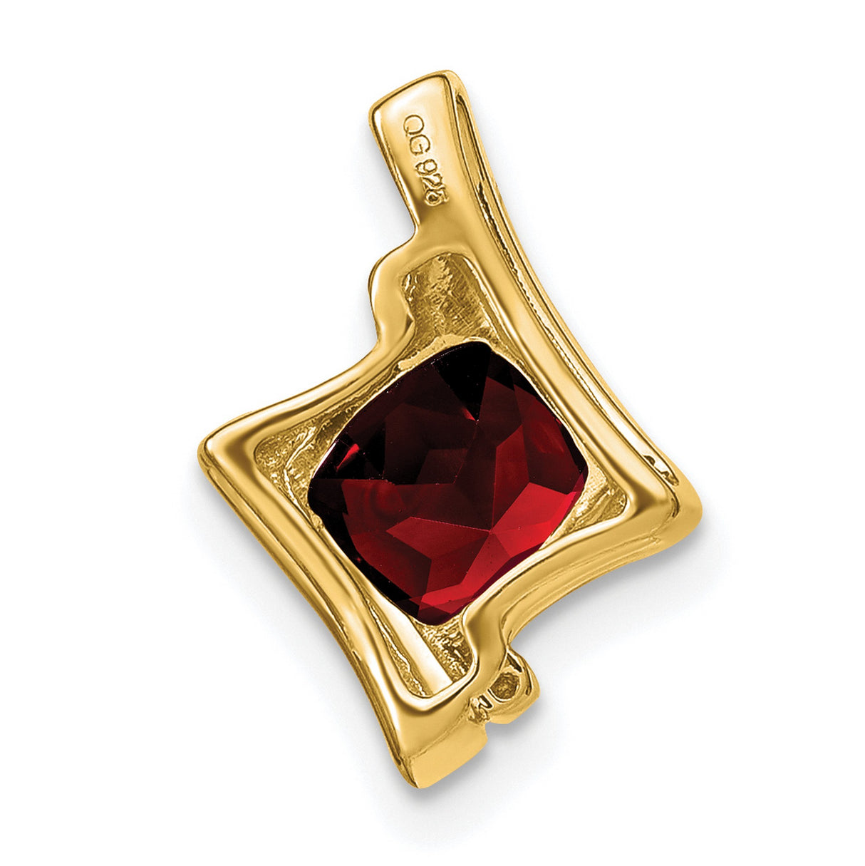 10k Yellow Gold Garnet Pendant with Diamond Accents, Cushion Cut, Modern Abstract Design