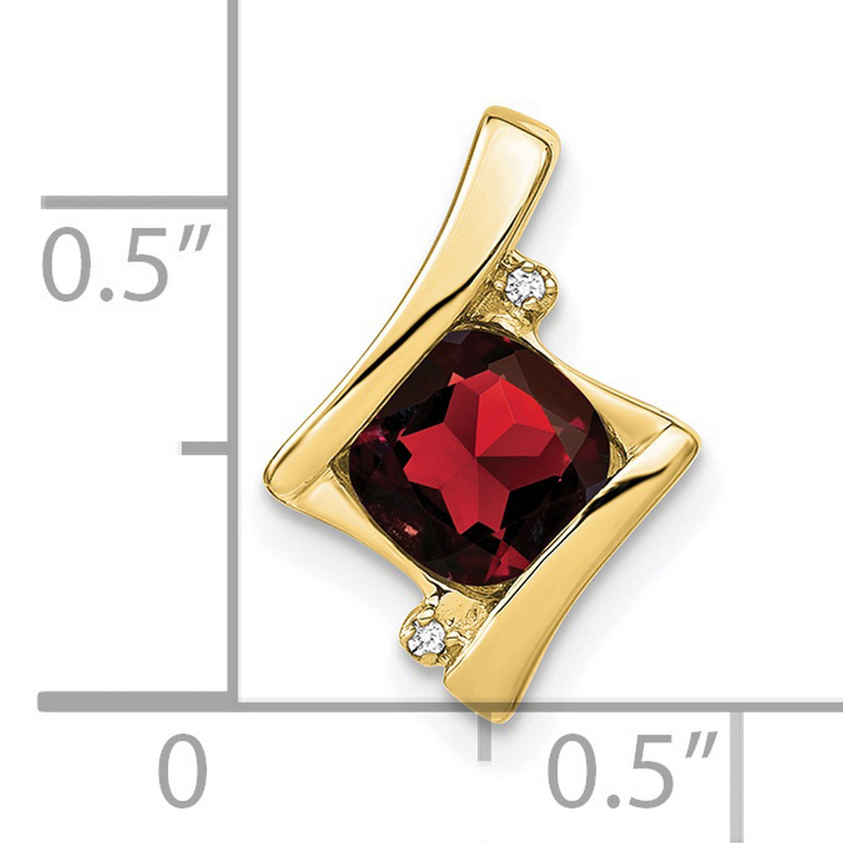 10k Yellow Gold Garnet Pendant with Diamond Accents, Cushion Cut, Modern Abstract Design