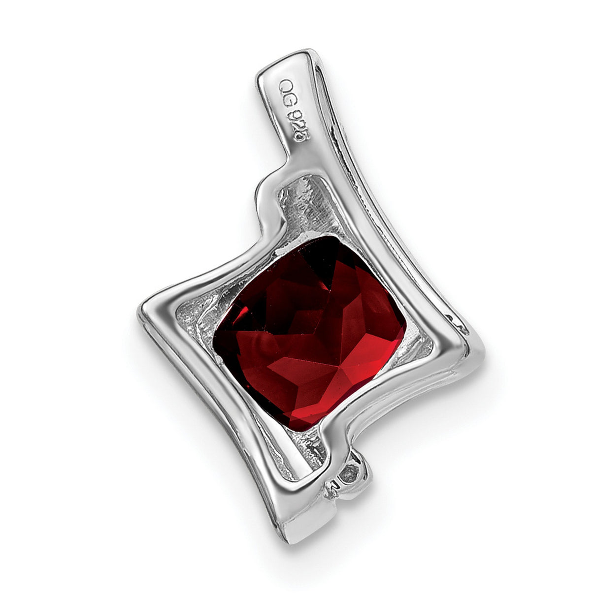 14k White Gold Pendant with Cushion Cut Garnet and Diamond Accents, January Birthstone Jewelry