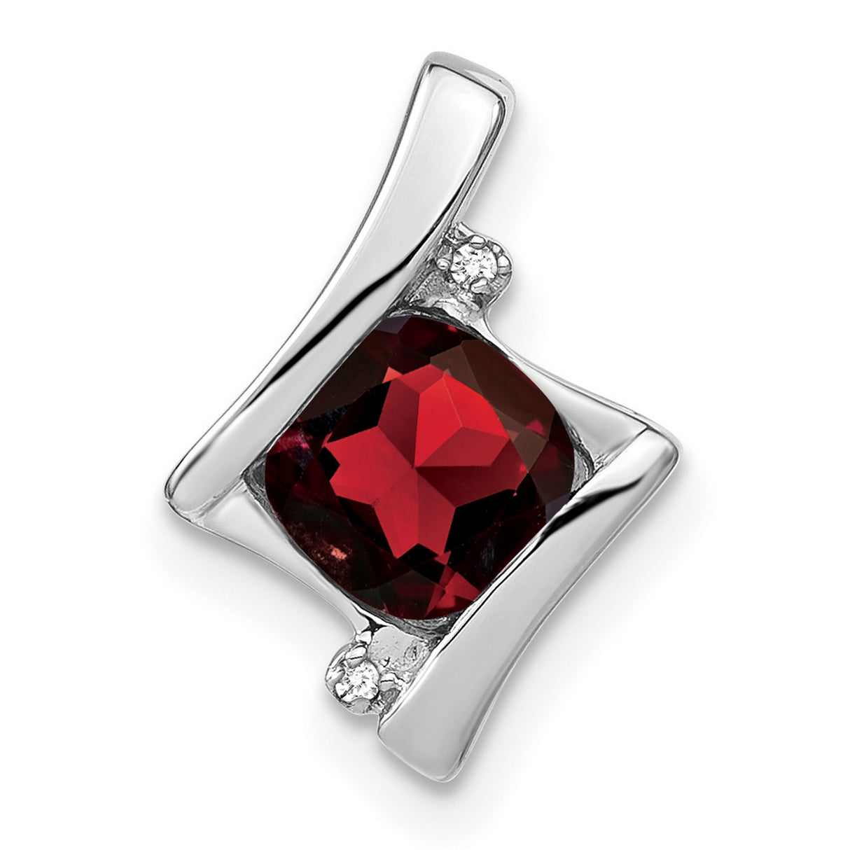 14k White Gold Pendant with Cushion Cut Garnet and Diamond Accents, January Birthstone Jewelry