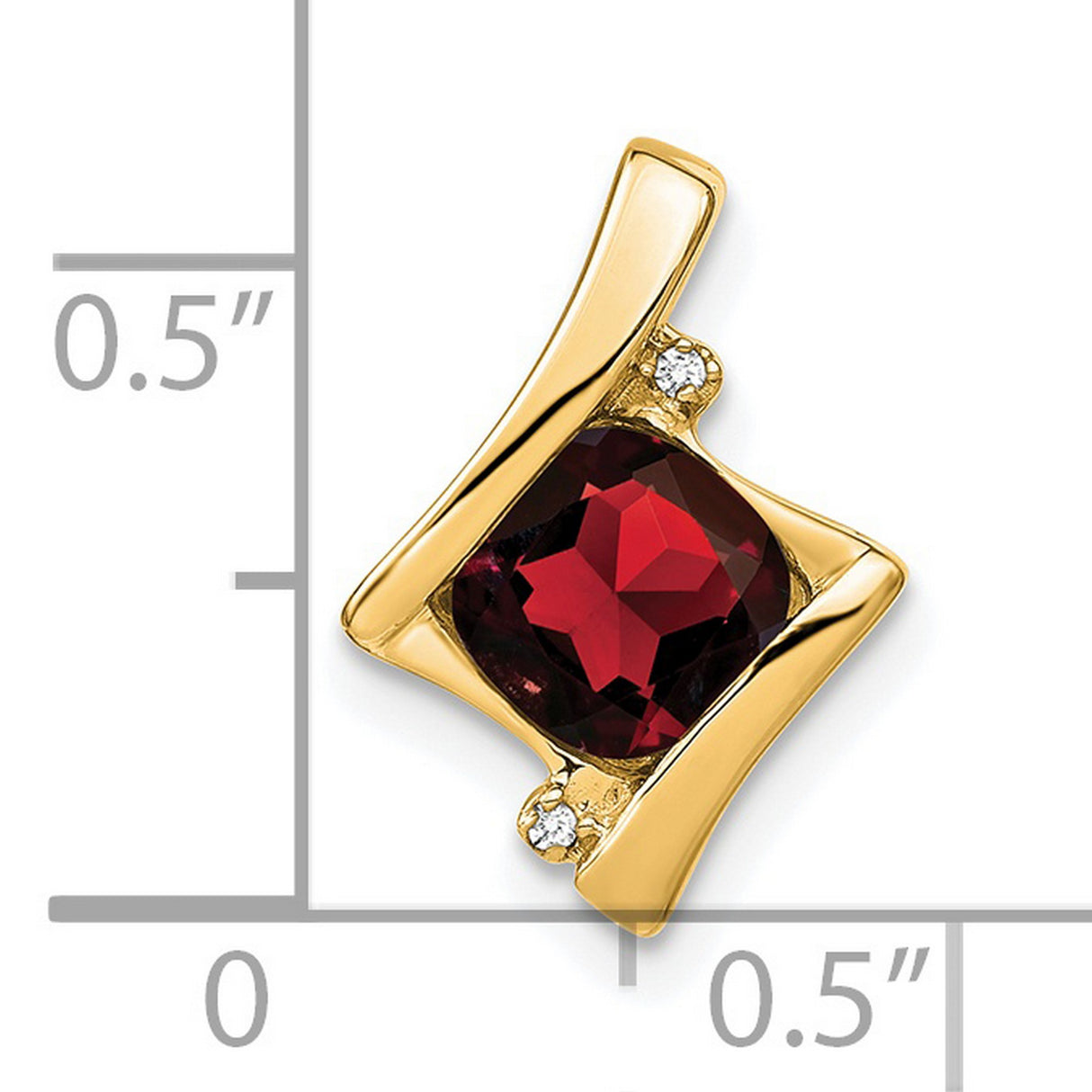 14k Yellow Gold Pendant with Cushion Cut Garnet and Diamond Accents, Contemporary Abstract Design
