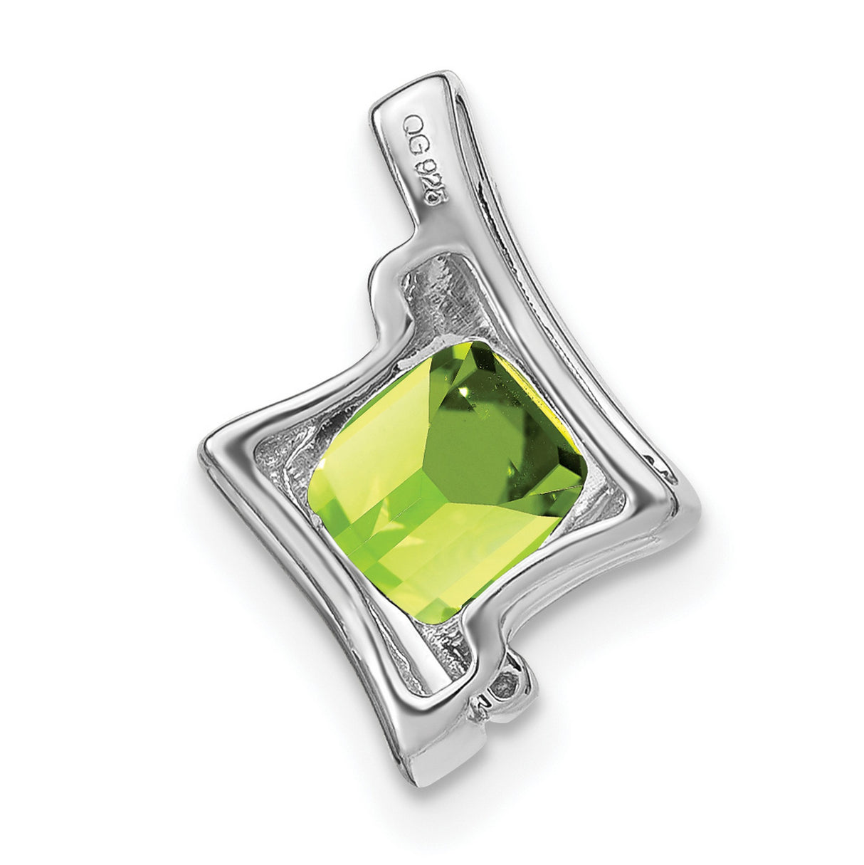 14k White Gold Pendant with Cushion Cut Peridot and Diamond Accents, August Birthstone Jewelry