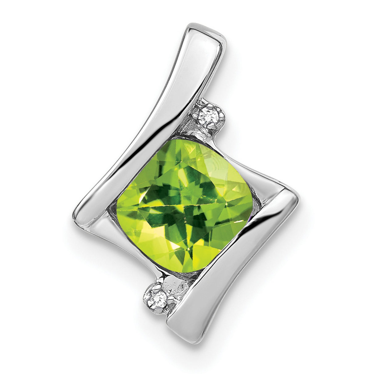 14k White Gold Pendant with Cushion Cut Peridot and Diamond Accents, August Birthstone Jewelry