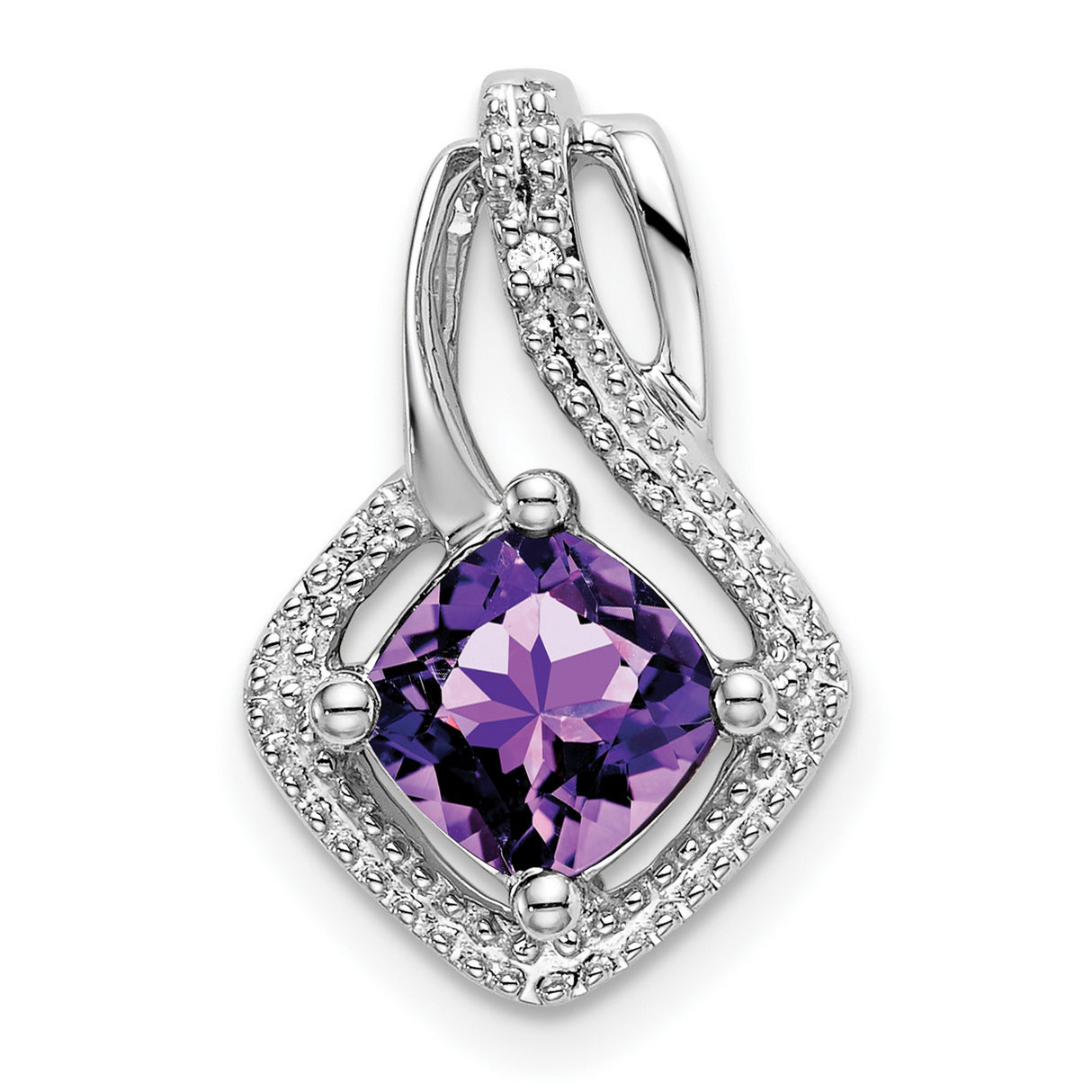 14k White Gold Pendant with Amethyst and Diamond Accents, February Birthstone Jewelry
