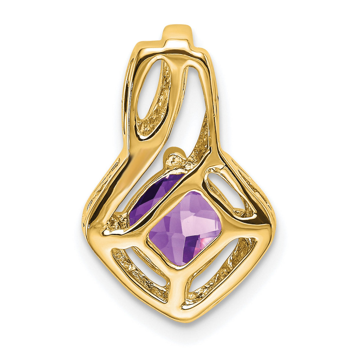14k Yellow Gold Pendant with Cushion Cut Amethyst and Diamond Accents, Openwork Design