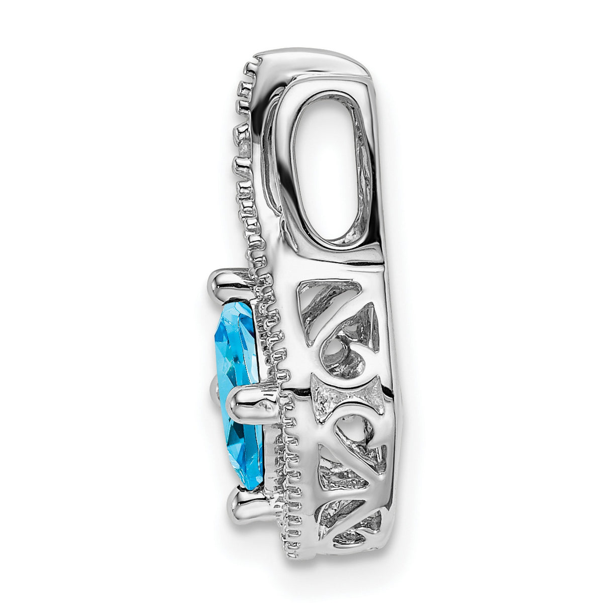 14k White Gold Pendant with Cushion Cut Swiss Blue Topaz and Diamond Accents Twisting Design