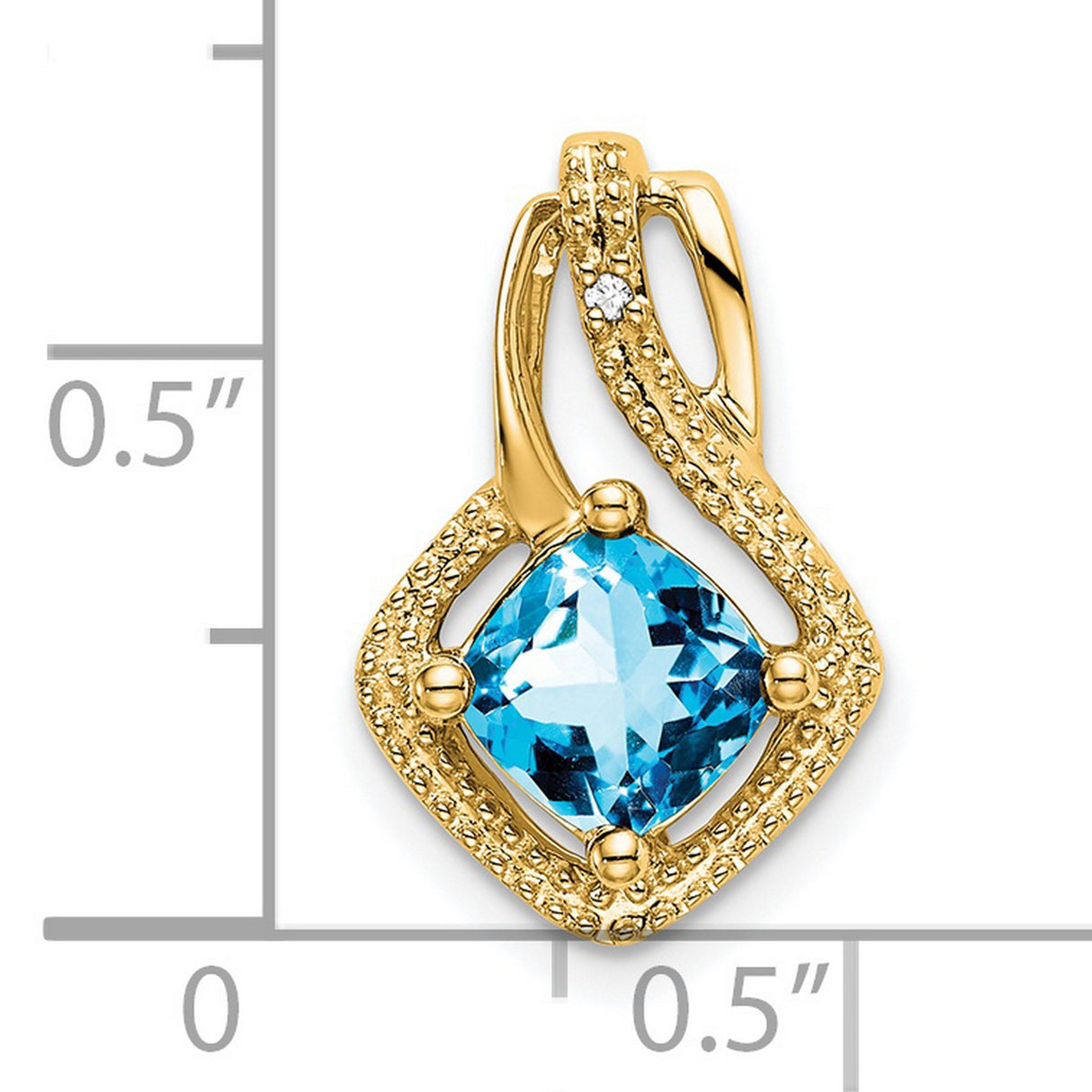 14k Yellow Gold Pendant with Cushion Cut Swiss Blue Topaz, Open Frame Design, Diamond Accent