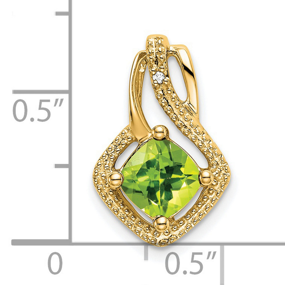 14k Yellow Gold Pendant with Cushion Cut Peridot and Diamond Accent, Open Swirl Design