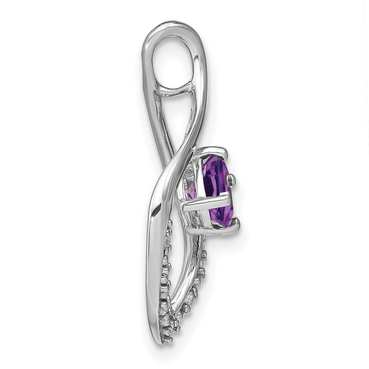 14k White Gold Pendant with Amethyst and Diamond in Abstract Teardrop Design
