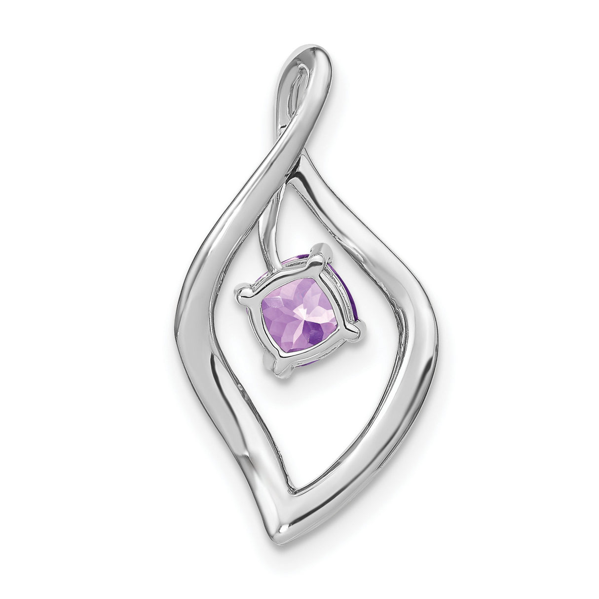 14k White Gold Pendant with Amethyst and Diamond in Abstract Teardrop Design