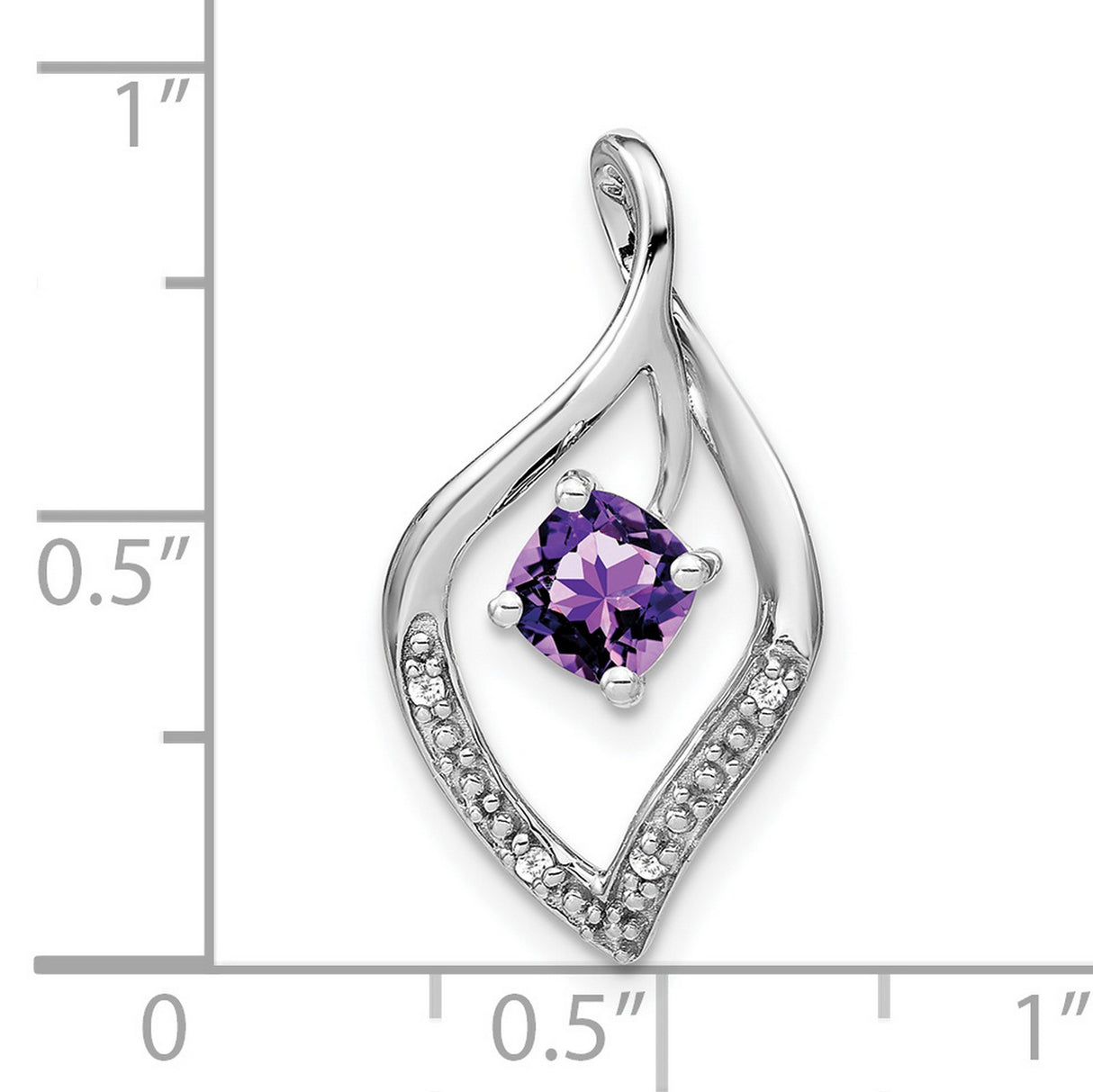 14k White Gold Pendant with Amethyst and Diamond in Abstract Teardrop Design