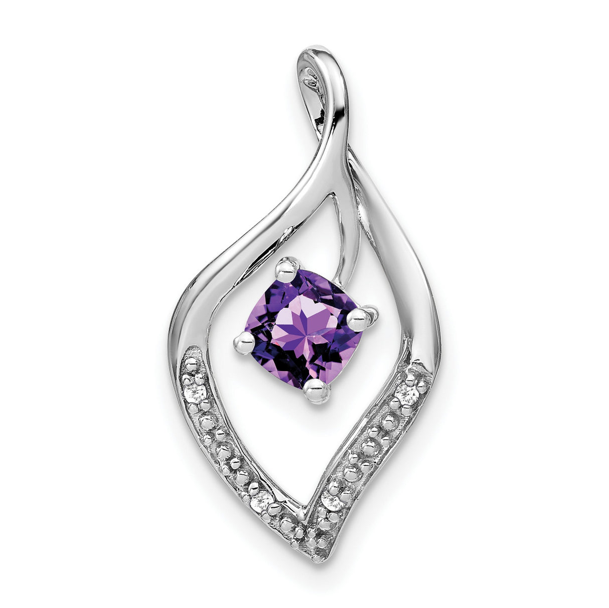 14k White Gold Pendant with Amethyst and Diamond in Abstract Teardrop Design